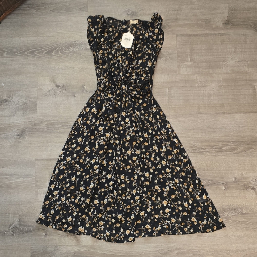 Altar'd State Black and Cream Floral Midi Dress
